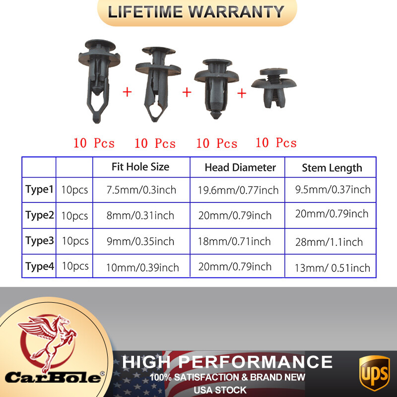 40X Push Retainer Set -4 Style Car Auto Push Pins Rivet Bumper Trim Panel Clips