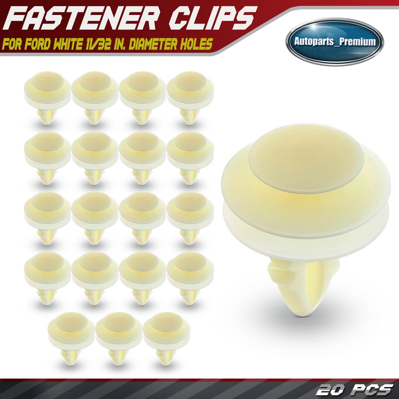 20Pcs 11/32 in. diameter holes Nylon Door Panel Retainers Clip for Ford White