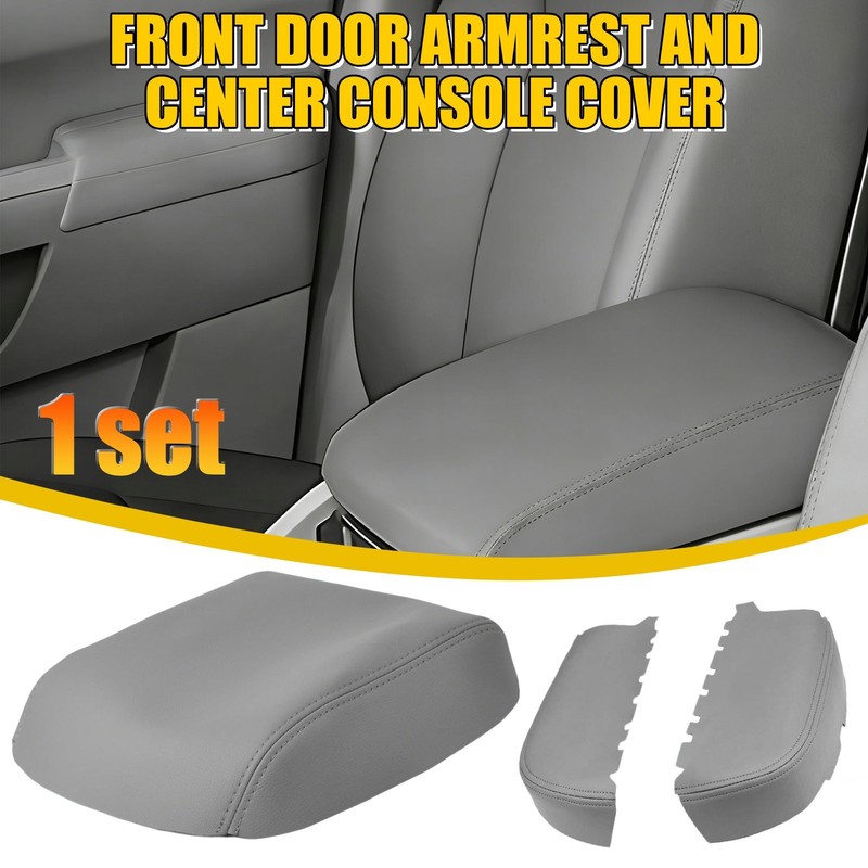 For Honda Pilot 2009-2015 2X Door Panel + 1X Console Lid Armrest Cover Gray