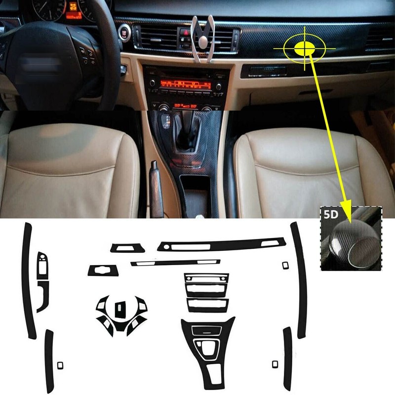 Interior Decal 5D Carbon Fiber Texture Trim Sticker For BMW 320i 325i 328i E90