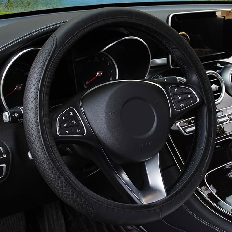 Black Leather Car Steering Wheel Cover Breathable Anti-slip Car Accessories