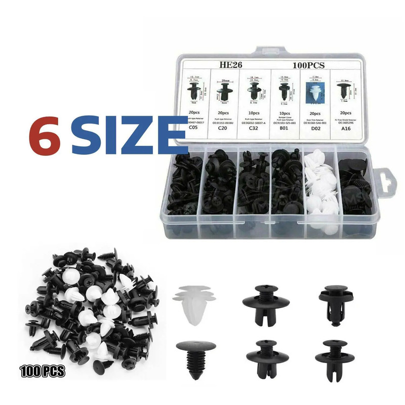 100 PCS Box Set Bumper Fender Liner Push Type Retainer Clips for Ford Cars gallery