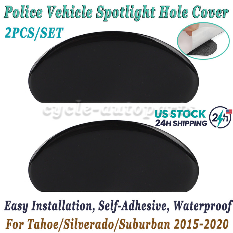 Police Vehicle Windshield Post Spotlight Hole Patch Cover Gloss Black 2 pcs pack
