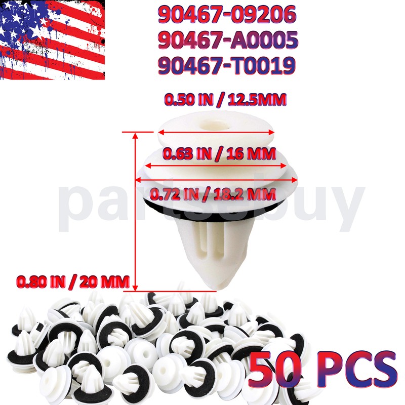 50pcs Fit Toyota 90467A0005,90467T0019 Trim Panel Retainer