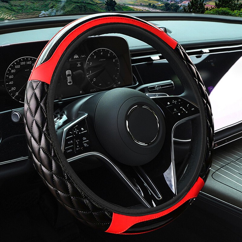 15'' Carbon Fiber Leather Automotive Steering Wheel Cover Car Accessories 38cm gallery