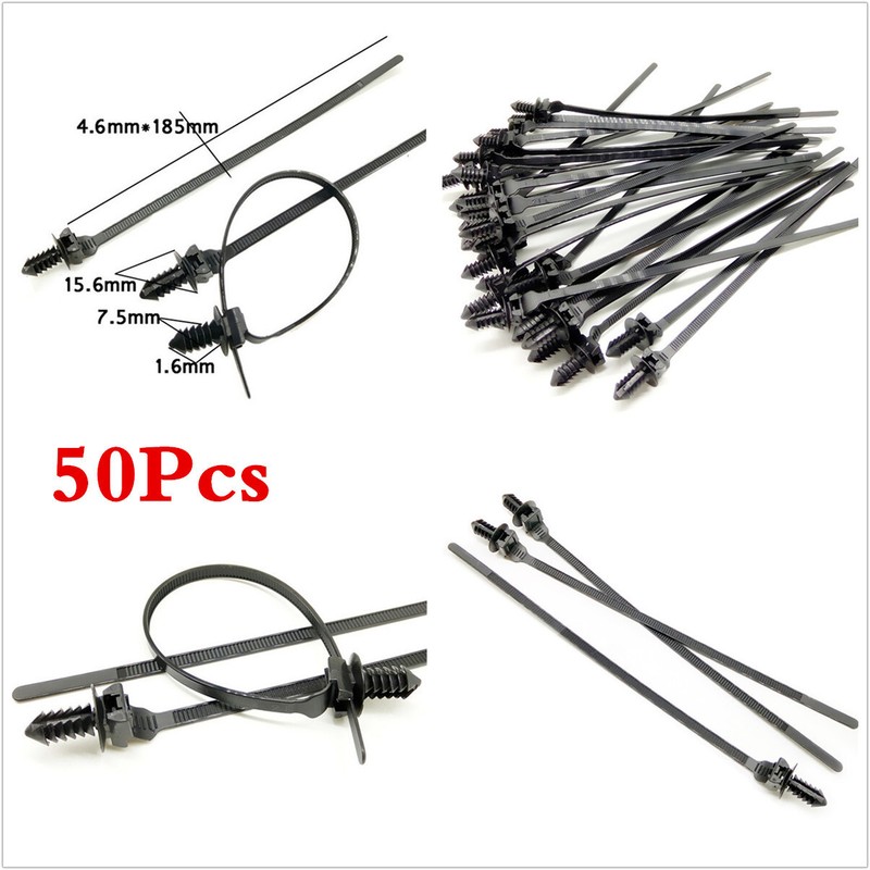 50x Nylon Push Clips Wire Tie Released Zip Straps Car Pipe Cable Fastener Bundle gallery