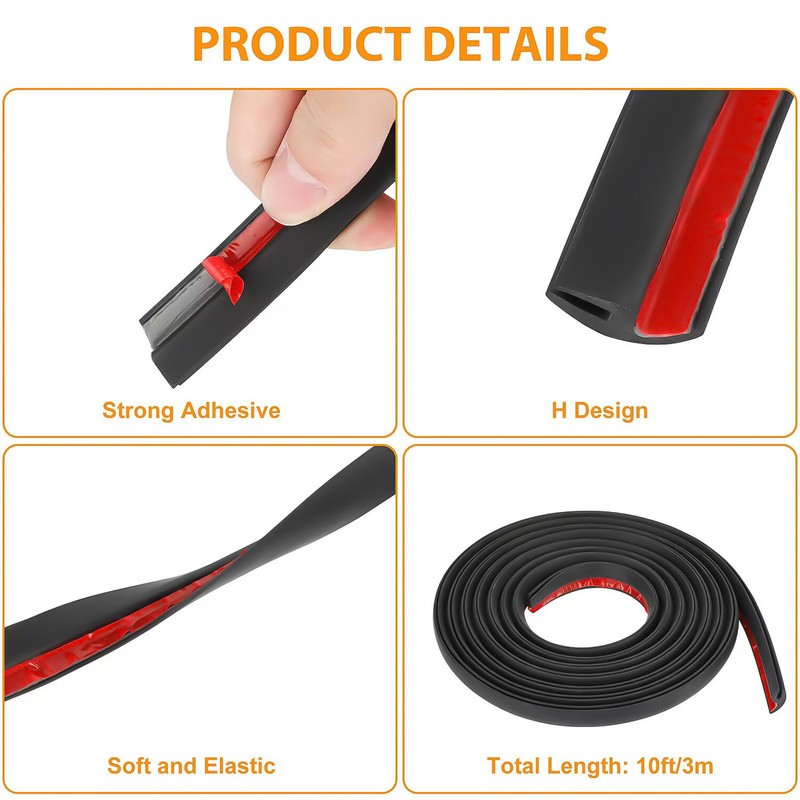 Universal 10ft H-Shaped Black Durable Waterproof Noise Insulation car seal strip gallery