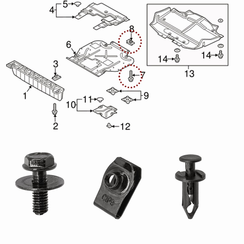 35PCS For INFINITI Engine Under Cover Splash Shield Guard M6 Bolts & U-nut Clips gallery