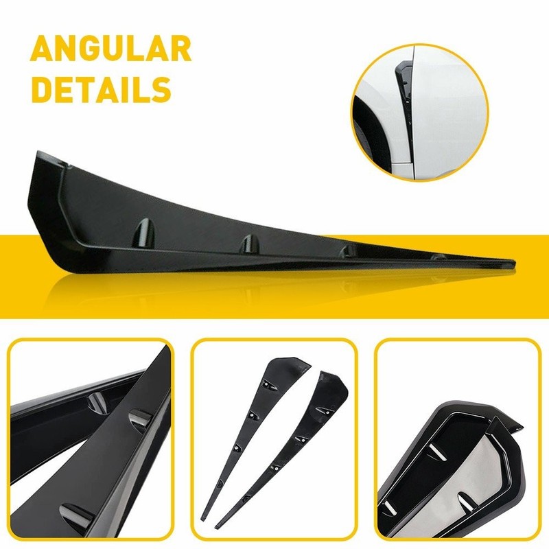2x Glossy Black Side ABS Fender Vent Air Wing Cover Body Moldings Trim Universal