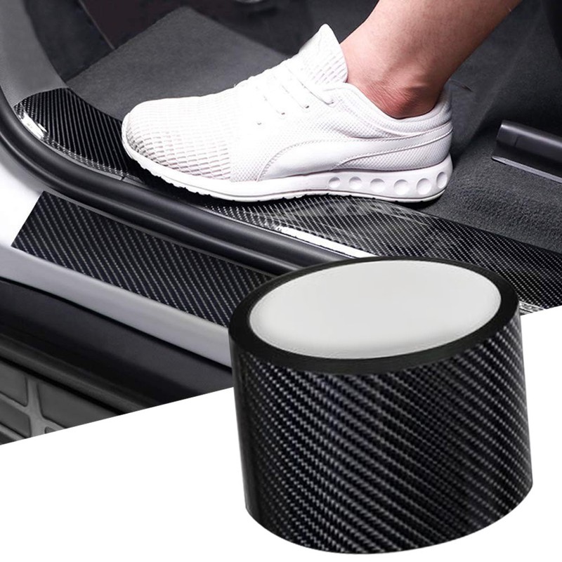 BLACK 5D Carbon Fiber Car Sticker Protector Strip Door Anti Scratch Tape 7cm *3M