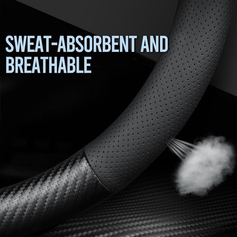For Ford Car Steering Wheel Cover Carbon Leather 15 inch Non-Slip Breathable gallery