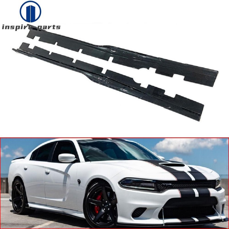 Fit 15-23 Dodge Charger SRT 392 Side Skirts Carbon Fiber Look Hellcat Widebody