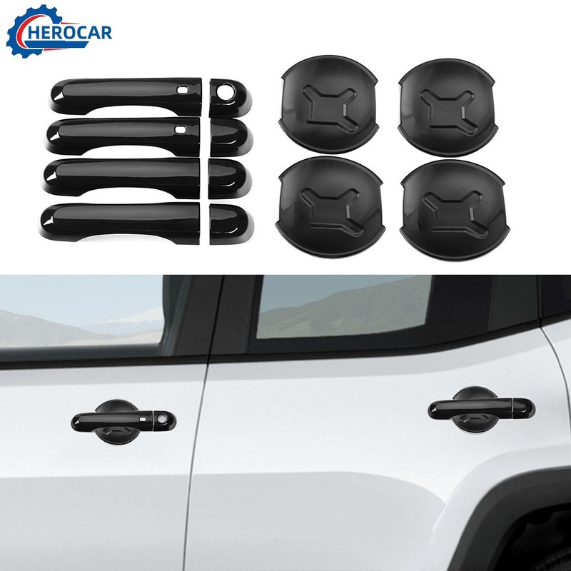 Black Exterior Door Handle & Bowl Decor Cover Trim Kit For 2015-23 Jeep Renegade