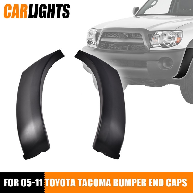 Pair Bumper End Caps Fits 2005-2011 Toyota Tacoma Front Primed Black Left Right
