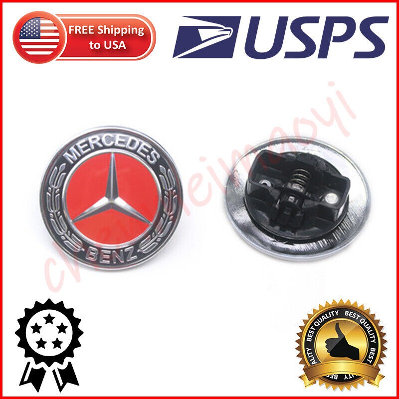 AMG Front Hood Emblem Red Black Flat Laurel Wreath Badge For Mercedes Benz