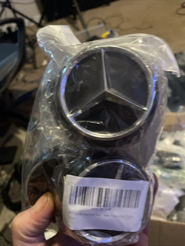 Set of 4 Mercedes Center Caps Black/Chrome 2.95 Inch/75mm Fits Most Models