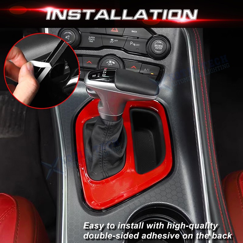Glossy Red Center Console Gear Shift Decor Cover Trim For Dodge Challenger 2015+ gallery