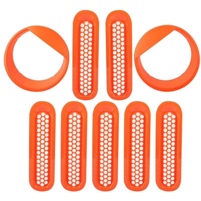 9x Orange Grille Inserts & Headlight Decor Trim Cover for Jeep Wrangler JK 2007+ gallery