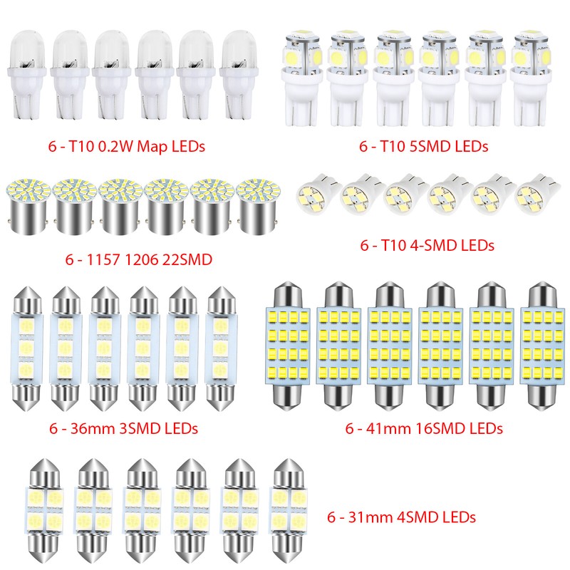 42PCS Car Interior Combo LED Map Dome Door Trunk License Plate Light Bulbs White gallery