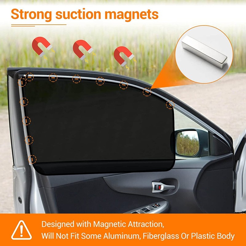 4× Magnetic Car Side Front Rear Window Sun Shade Cover Mesh Shield UV Protection gallery