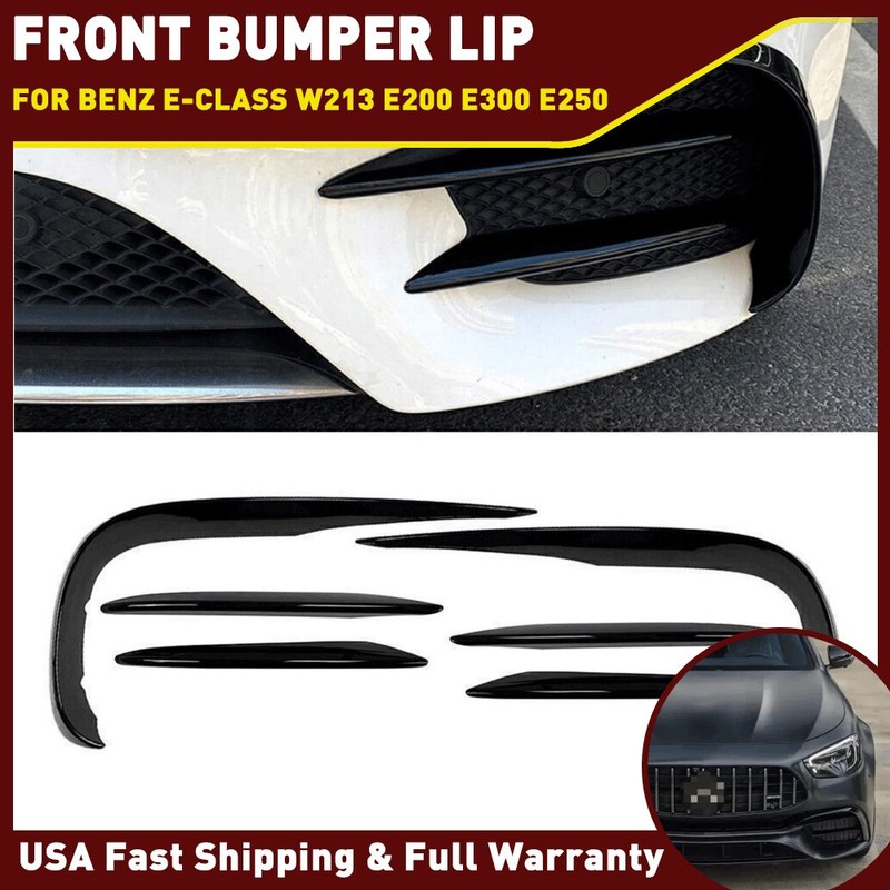 For Benz E-Class W213 Black 16-20 Front Bumper Lip Spoiler Fins Trim Canards 6PC
