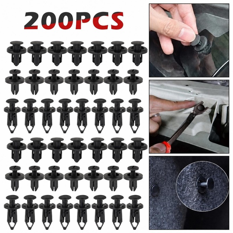 200 Pcs Push Bumper Fastener Rivet Clips with 6 Size Auto Body Retainer Clips