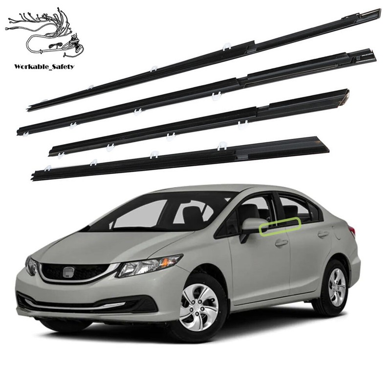 4Pc Weatherstrip Window Moulding Trim Seal Belt For 2012-2015 Honda Civic Sedan