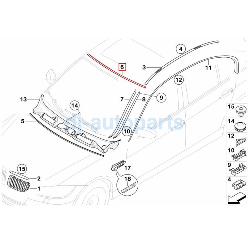 Front Upper Windshield Moulding Seal for BMW 3 Serise E90 320i 330i 325i 328i M3 gallery