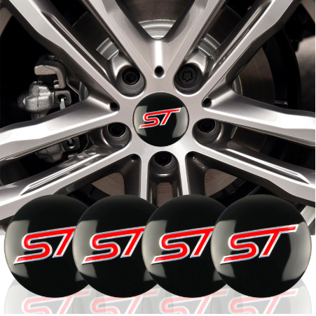 4x 56mm ST Ford Focus Wheel Center Cap Set Badge Hub Cover Chrome Black Red