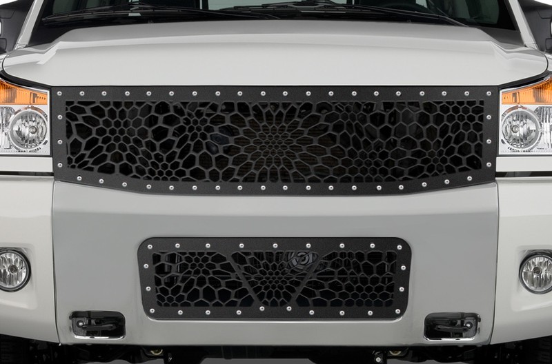 Custom Aftermarket Steel Grille Kit for 2008-2014 Nissan Titan MARINE CAMO Black