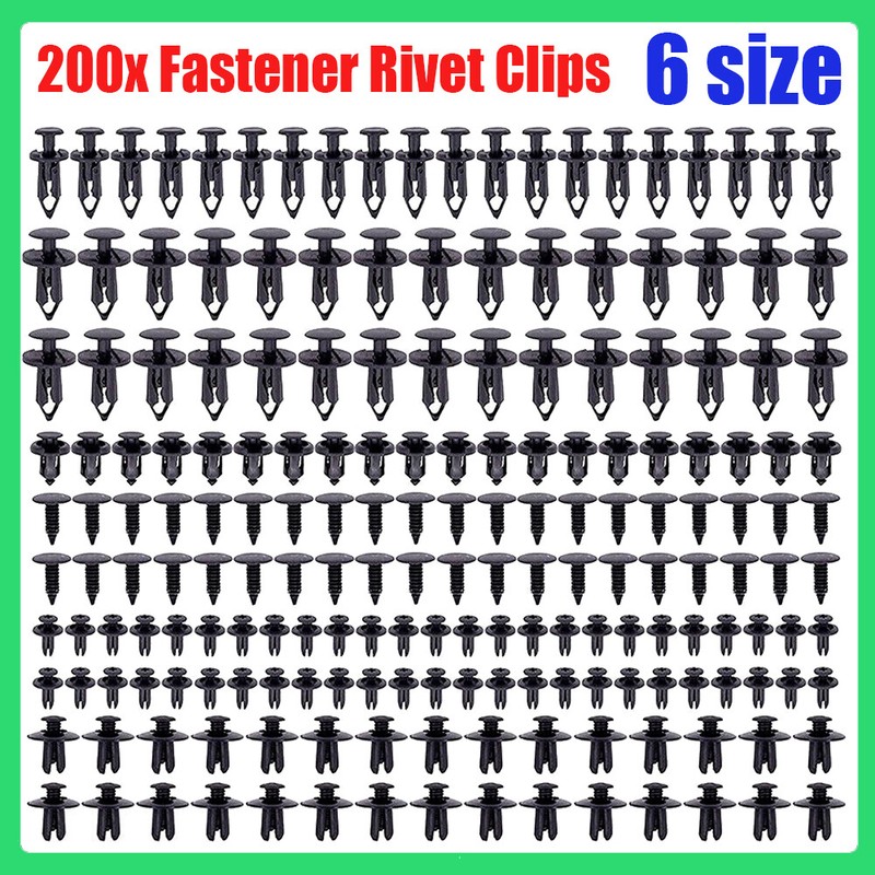 200PCS 6 Size Bumper Retainer Clips Auto Car Plastic Push Rivets Fastener Fender