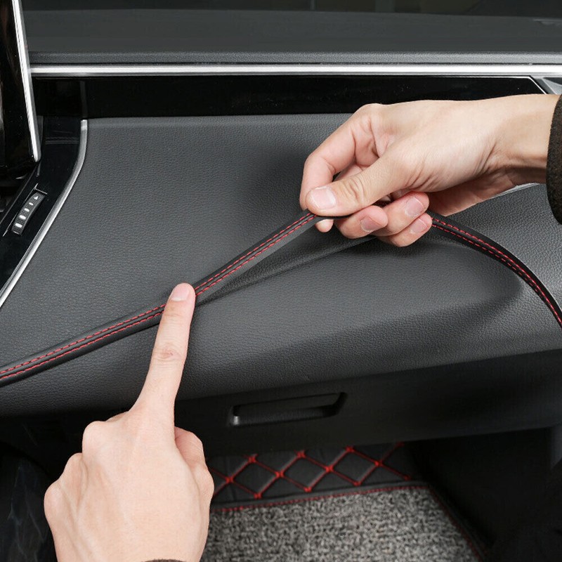 Car Dashboard Decor Line Strip Sticker 2M Pu Leather Trim Decor Accessories Red