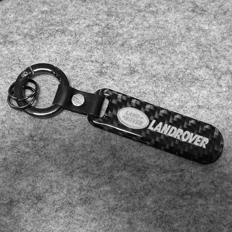 Real Carbon Fiber+ Black Leather Keychain Car Key Fob Key Ring for Land Rover