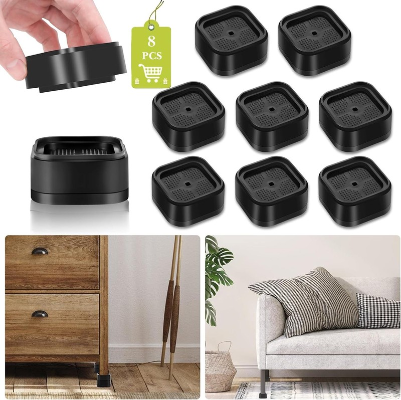 8 Pack Furniture Risers 1 or 2 Inch, Adjustable Bed 8 Pack, Black