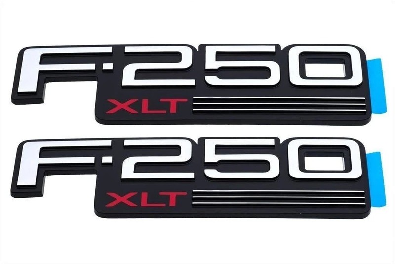 2PC Chrome Black Side Fender Emblem Nameplate Badge for 1992-1996 F250
