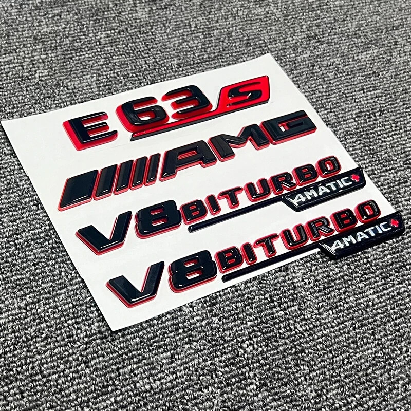Gloss Black Red E63S AMG Biturbo 4matic+ emblem badge For Mercedes W213 E63 AMG gallery