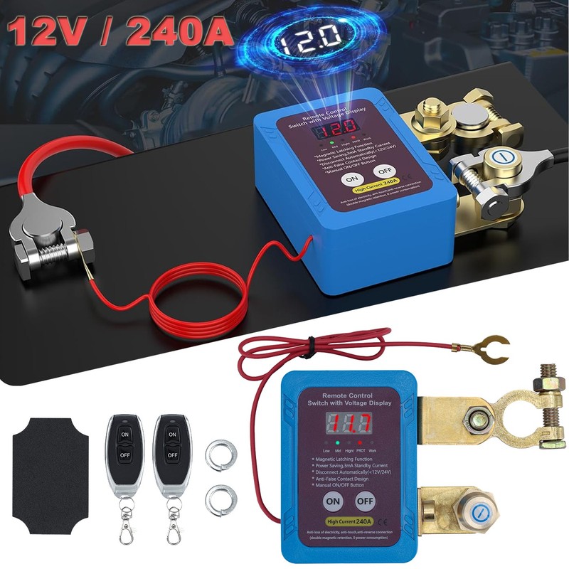 Kill Switch for Car, 12V 240A Remote Battery Disconnect Switch with Led Voltage