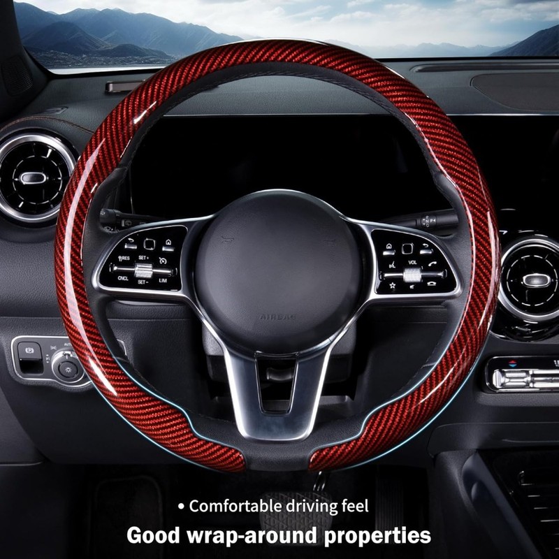 15″ Carbon Fiber Leather Steering Wheel Cover Anti Slip Breathable For Toyota