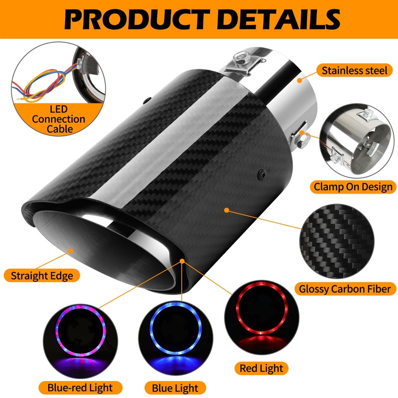 2* 2.5" Carbon Fiber Muffler Tip w/LED Light For Mercedes Benz S-Class S500 S430 gallery