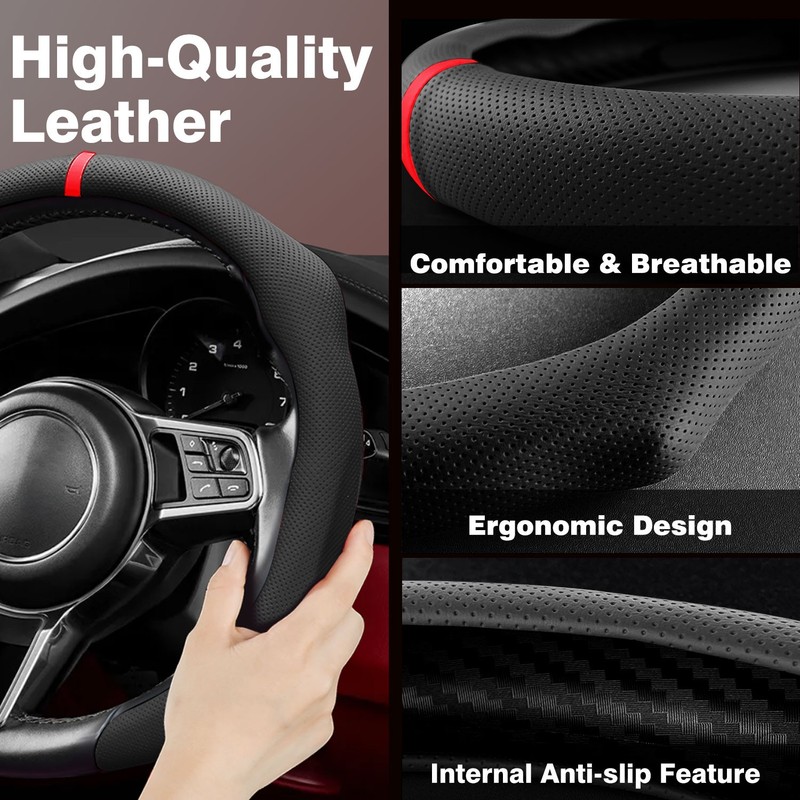 For Honda 14.5-15 inch Car Steering Wheel Cover Premium Nappa Leather Breathable gallery