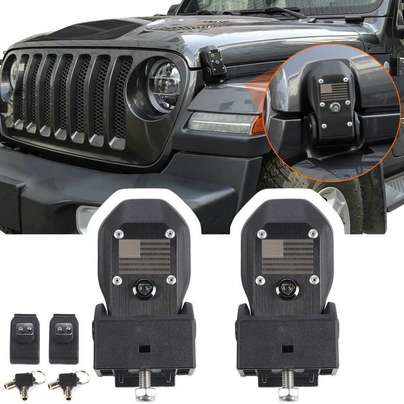 2PCS For 2018-2024 Jeep Wrangler JL JT Locking Hood Latch Hood Catch With Lock