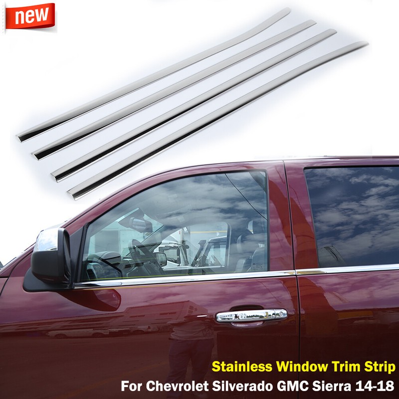 Outer Chrome Window Weatherstrip Molding Trim Kit For Chevy Silverado GMC 14-18 gallery