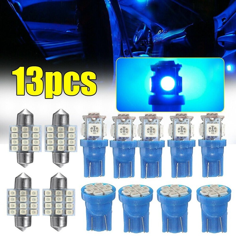 13Pcs Car Interior Parts LED Lights Kit For Dome License Plate Lamp Bulb Blue