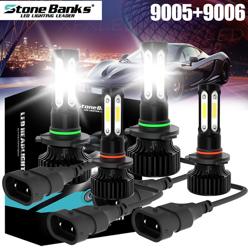 4PCS 4-Sides Combo White 6000K LED Headlight Kit 9005 9006 Bulbs High + Low Beam