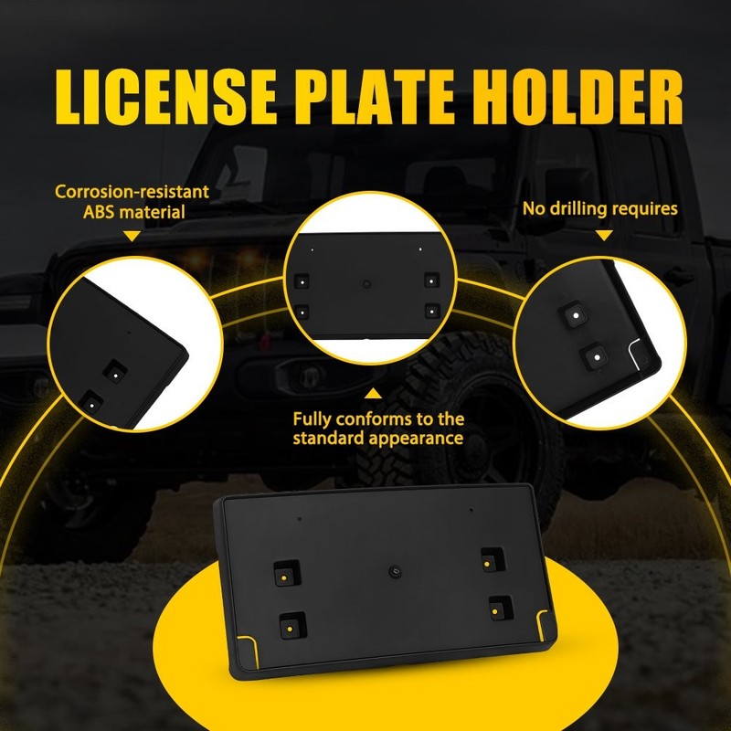 Front Bumper License Plate Bracket for Jeep Gladiator 2020-2023/Wrangler 2018-23 gallery