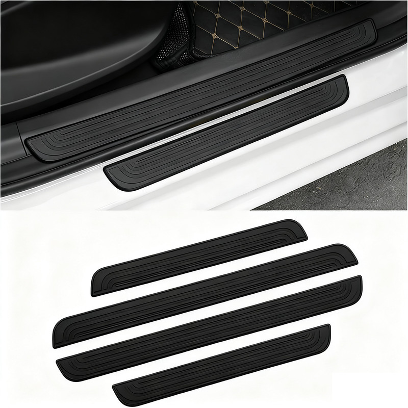 4pcs Rubber For Volkswagen Car Door Scuff Sill Cover Panel Step Protector Black