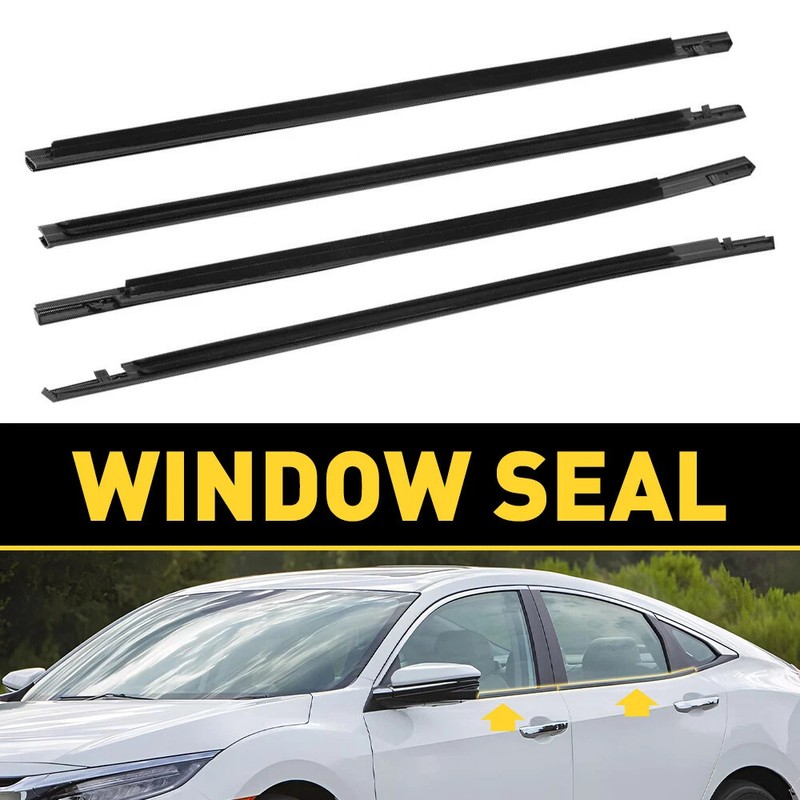 Set of 4 Black Window Weatherstrip Moulding Trim Seals for Honda Civic 2016-2021
