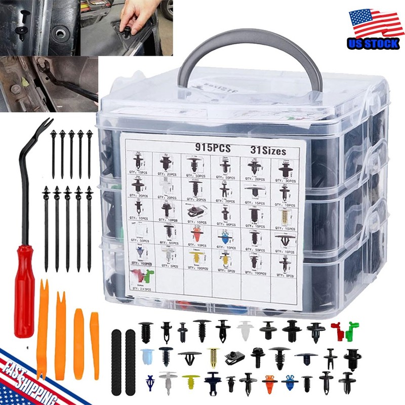 970 PCS Car Push Retainer Clips Kit 31 Sizes Nylon Bumper Fender Rivets Fastener