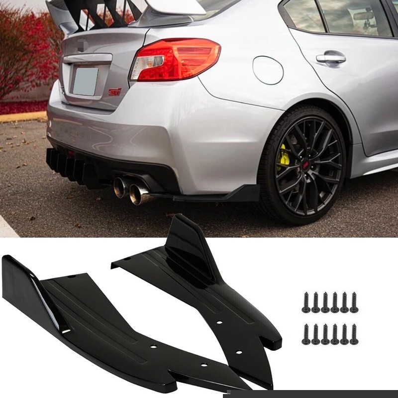 For Subaru WRX Rear Bumper Diffuser Splitter Canards Glossy Black