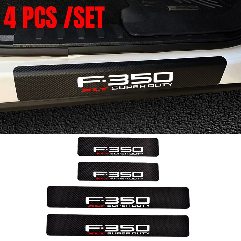 4*Carbon Fiber Leather Car Door Sill Protector for Ford F350 Super Duty Xlt